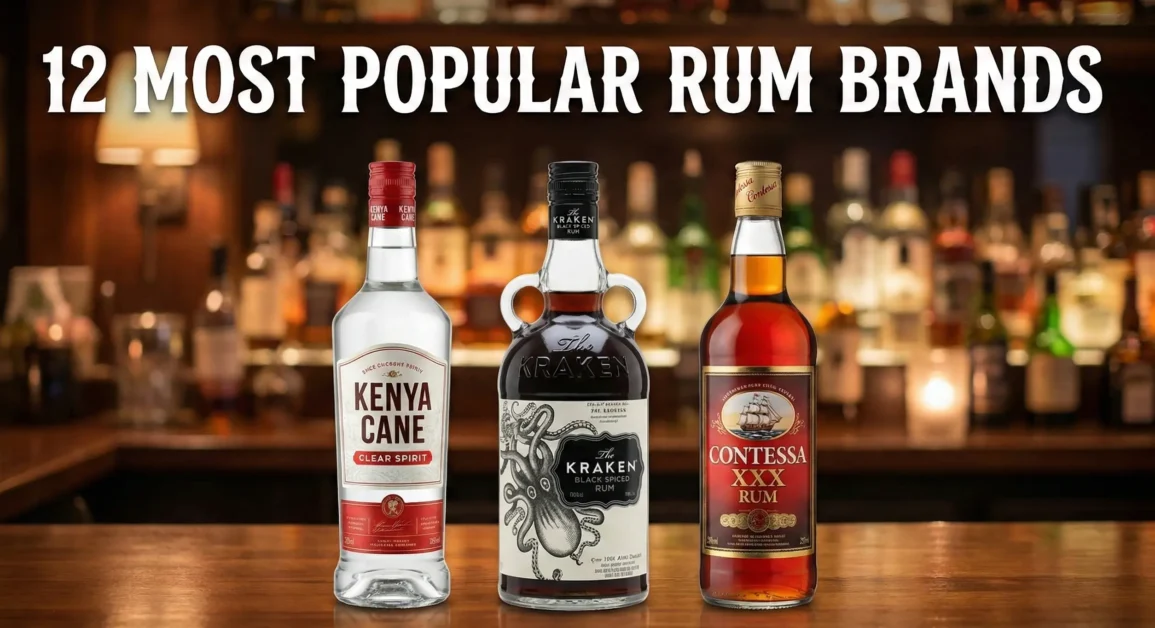 World’s most popular Rum brands in 2025 displayed with premium rum bottle silhouettes and global spirits theme