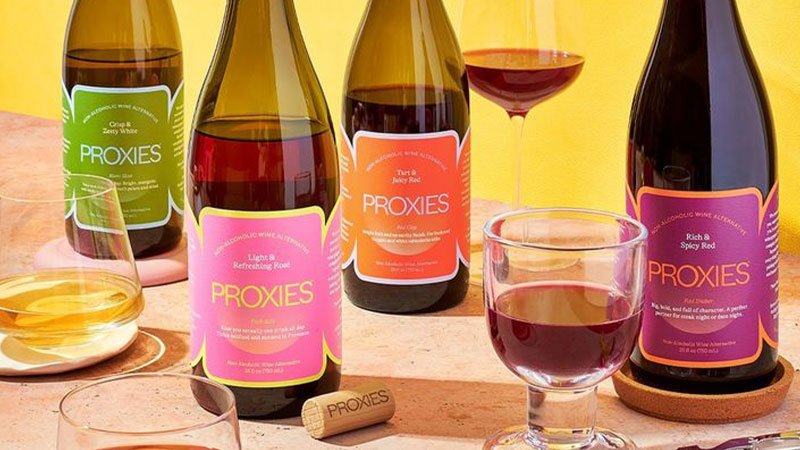Proxies is a non-alcoholic wine made by layering ingredients like varietal wine grapes, fruits, teas, and more to produce the same structure as wine.